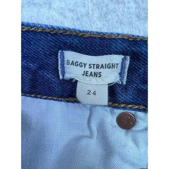 Madewell Baggy Straight Jeans Womens 24 Blue Medium Wash High Rise Relaxed Denim - Picture 7 of 16